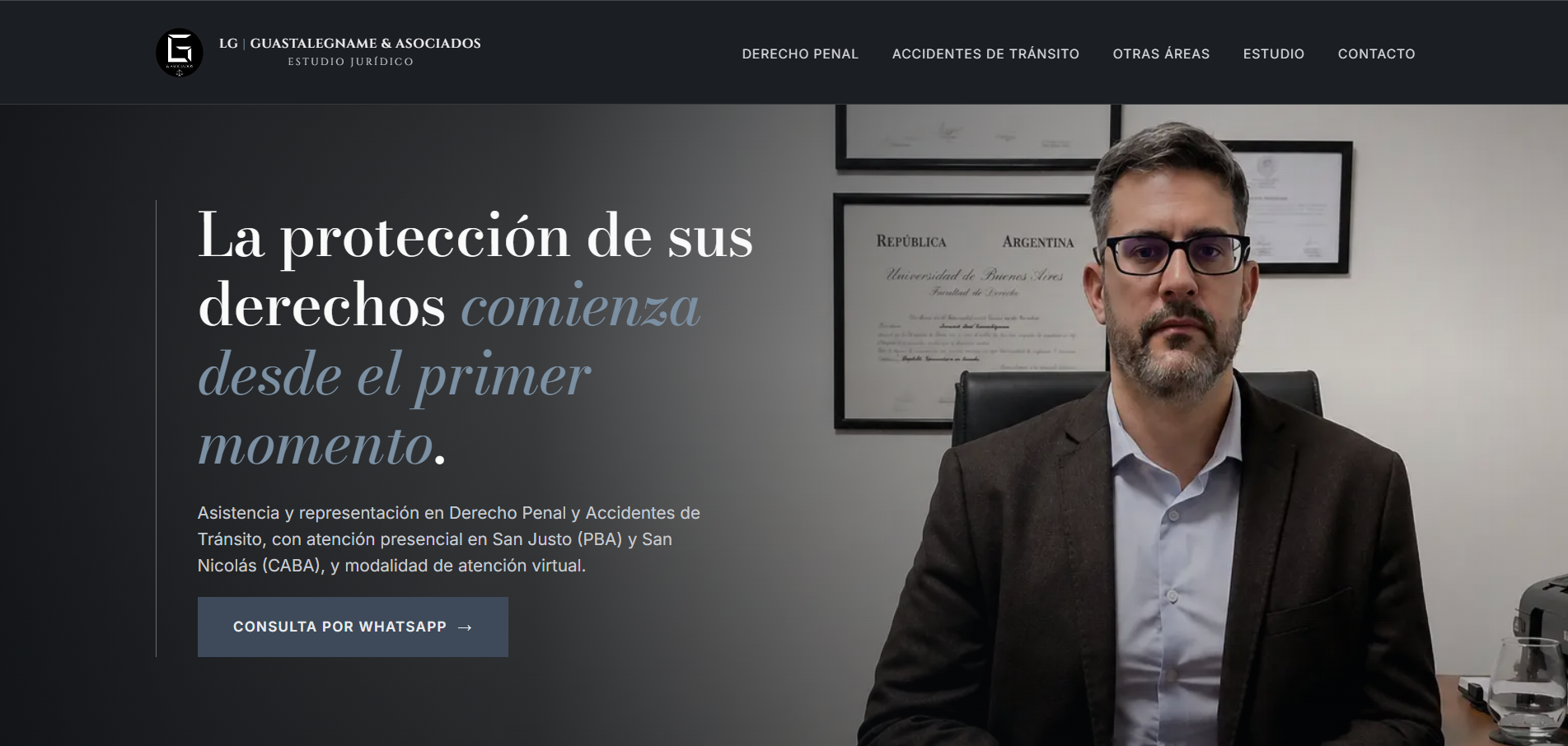 Sitio web de LG Guastalegname & Asociados — estudio jurídico en San Justo y CABA
