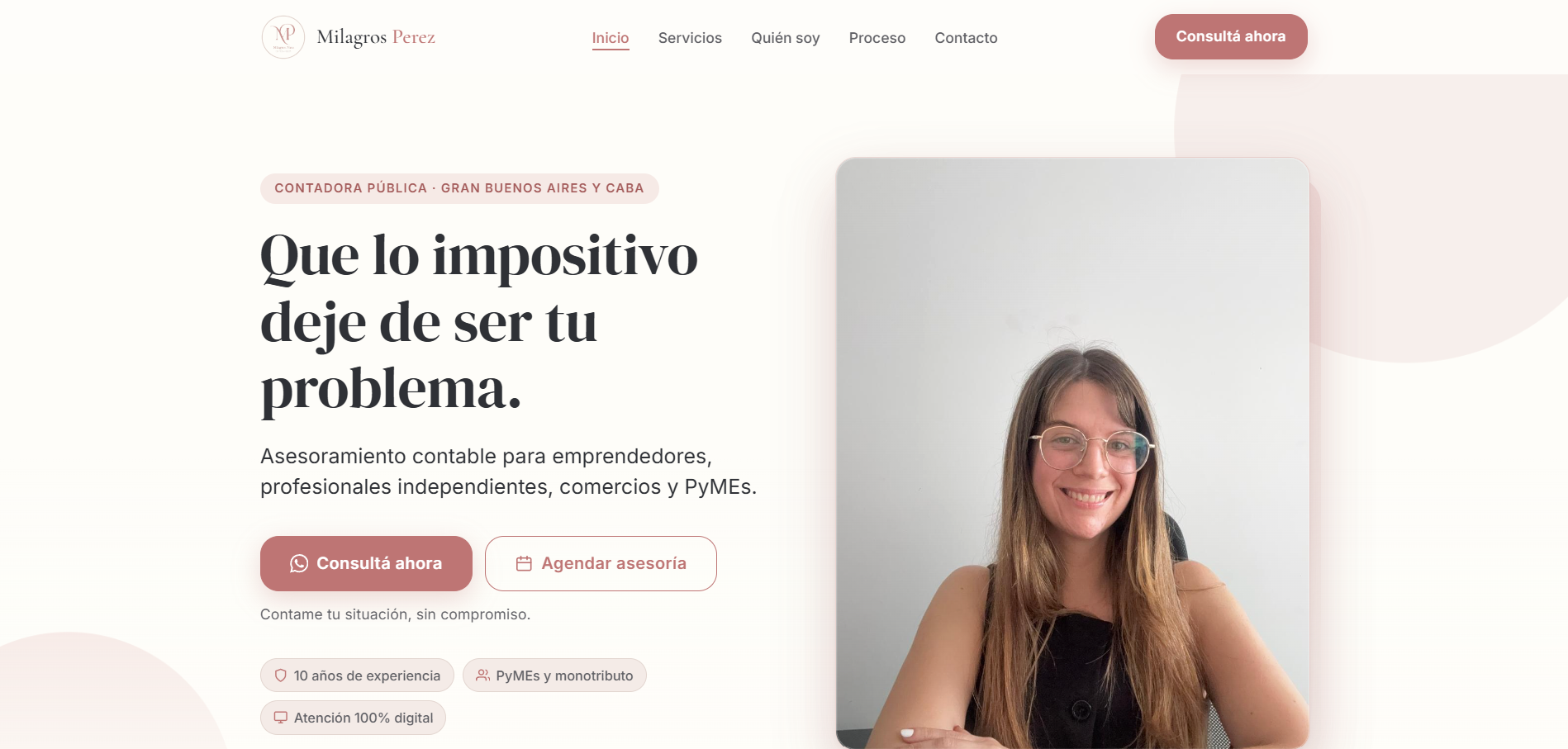Sitio web de Milagros Perez — contadora en Gran Buenos Aires y CABA